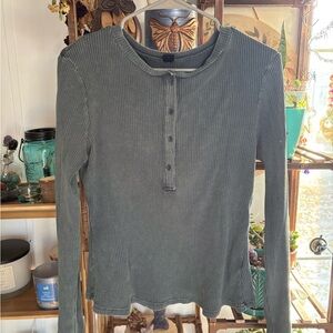 Ribbed Long Sleeve Henley Top
